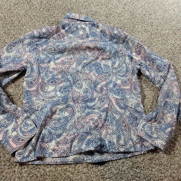 Orvis Shirt Womens 6 Blue Pink Floral Button Up Top Blouse Collared - Picture 6 of 8